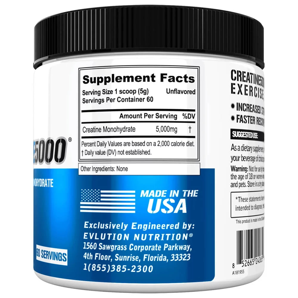 Creatine 5000 - Supports Faster Recovery, Lean Muscle Growth & Performance - Pre & Post Workout Powder - 5000Mg Pure Creatine Monohydrate per Serving - 60 Servings - Unflavored